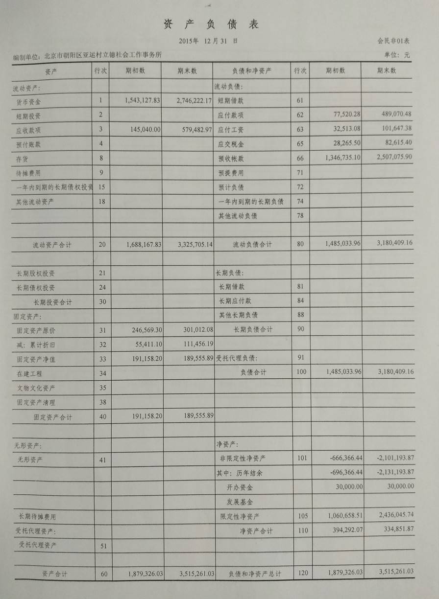 亞運村立德社會工作事務所2015年審計報告（圖）